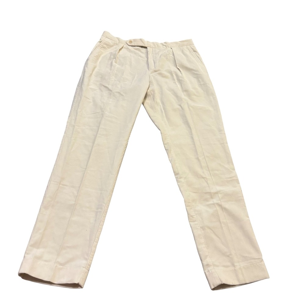 Polo Ralph Lauren Mens Cream Corduroy Pleated Pants 35x30 Straight Leg Portugal